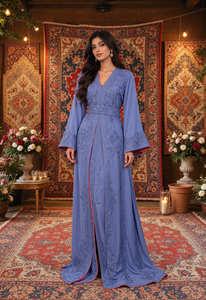 Caftan marocain brodé à la main Mishkat Couture Periwinkle Majesty pour femmes musulmanes, tenue de mariage islamique arabe luxueuse, couleur prune - Product Image 4