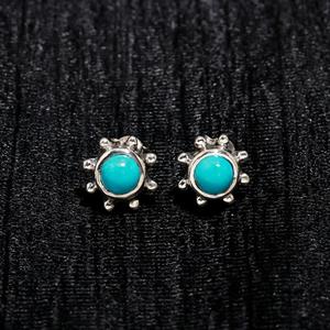Natural <b>Turquoise</b> <b>Stud</b> <b>Earrings</b> 925 Sterling Silver Lightweight Stylish Bohemian Style Certified Jewelry Girls At Factory Price - Product Image 3