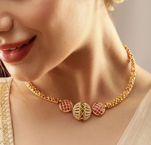 24K Gold Plated Ruby & Emerald CZ Studded Handcrafted Traditional Jewellery Set - Product Image 4