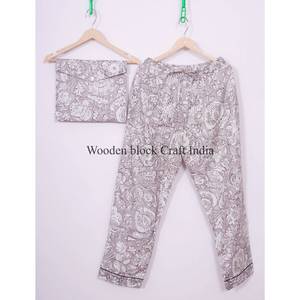Ensemble de pyjama en coton indien pour femme, imprimé floral, avec fermeture boutonnée, pour la plage et la détente, ensemble de nuit, ensemble de pyjama - Product Image 4