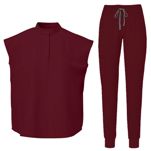 Ensemble de blouses médicales sans manches pour femmes, col montant, pantalon jogger, taille élastique avec cordon de serrage, uniforme d'infirmière avec poches - Product Image 5