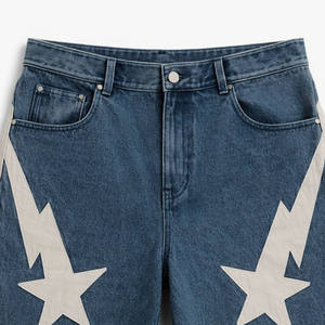 Pantalones Cortos de Mezclilla de Cintura Alta para Hombre con Apliques de Estrellas, Estilo Casual, Tejido de Algodón Azul - Product Image 3