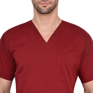 Men's Red Scrub Set Cotton Polyester Woven Hospital Uniforms V-Neck <b>Top</b> Pants for Medical Use - Product Image 5