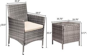 Premium 3 Pieces PE Rattan <b>Garden</b> Furniture Set Grey Outdoor Wicker Bistro Conversation Chairs with Square <b>Coffee</b> <b>Table</b> - Product Image 4