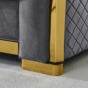 Divano Chesterfield di Lusso in Velluto a 3 Posti, 84 Pollici, Set Divano Trapuntato con Finiture in Acciaio Dorato per Soggiorno, Tessuto Grigio - Product Image 5