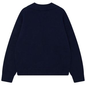Pull en maille à manches longues pour homme, col boutonné texturé doux, bleu marine, décontracté, hiver, mélange de coton, OEM - Product Image 2