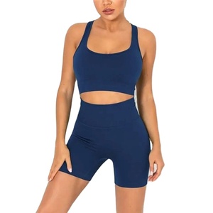 Ensemble de yoga personnalisé deux pièces : soutien-gorge de sport pour femme et short taille haute – Vêtements de sport très demandés avec logo personnalisé - Product Image 2
