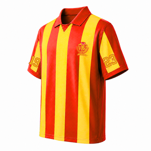 Camiseta de fútbol personalizada de la hermandad NSPDK, manga corta, logotipo en la parte delantera, camisa de poliéster a rayas azul y dorado para mujer - Product Image 2