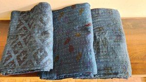 Blue Color <b>Dye</b> Cotton Kantha Quilt LOT: Indian Vintage reversible Blanket, Twin Size - Product Image 4