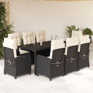 Set da Pranzo da Giardino in Rattan Bianco Crema e Nero per 6 Persone, Resistente alle Intemperie, Design Contemporaneo - Product Image 3
