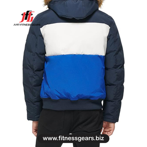 เสื้อแจ็คเก็ตพัฟเฟอร์บุขนสำหรับผู้ชาย สีบลู เนวี ไวท์ ทรงปกติ กันลม มีฮู้ด เหมาะสำหรับฤดูหนาว - Product Image 2