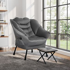 Set Moderno di Poltrona a Dondolo e Poggiapiedi in Tessuto Grigio con Tasche Laterali, Sedia Relax per Soggiorno e Camera da Letto - Product Image 6
