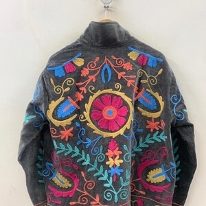 Vintage Style Suzani Embroidered Velvet Jacket Handmade Boho Chic Ethnic <b>Coat</b> Women Designer Wear - Product Image 2
