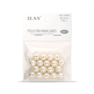 Perline Ilan per artigianato, 12 mm, bianco perla, confezione da 15 g - Product Image 1