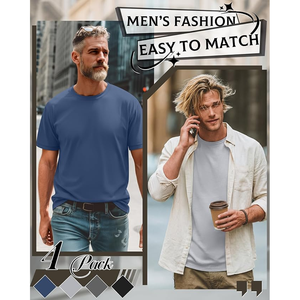 T-shirt en coton uni à manches courtes et col rond pour homme, coupe classique, décontracté, tricoté - Product Image 4