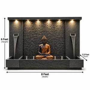 Fontaine d'eau murale extérieure en pierre Bouddha, grande statue de méditation lumineuse, finition polie, design élégant - Product Image 3