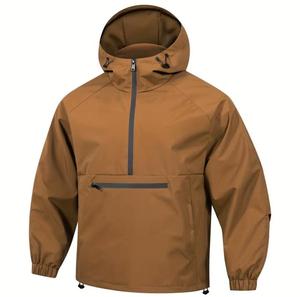 <b>Men's</b> Eco-Friendly Bomber <b>Jacket</b> Windproof PU Coated <b>Half</b>-<b>Zip</b> Solid Color Casual Autumn Regular Fit Polyester Shell Logo Front - Product Image 2