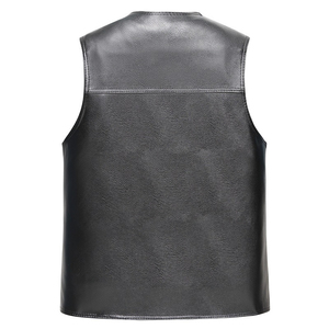 Chaleco sin Mangas de Cuero PU Negro para Hombre, Estilo Motero, Talla Grande, Largo Regular, Color Sólido, Sin Cuello - Product Image 2