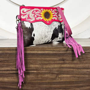 2026 Wholesale Hand Tooled Cowhide Leather Fringe Bags Western Style Sunflower Design Crossbody Shoulder Bag Purse for Women - Product Image 4