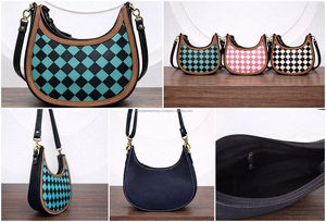 Bolso de Mano de Cuero Tallado a Mano, Estilo Bohemio Gitano, Color Turquesa, Diseño a Cuadros, Bolso de Hombro, Gran Venta - Product Image 3