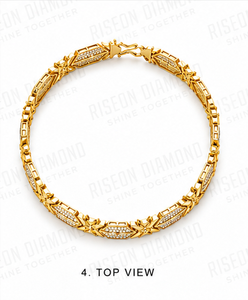 Luxury <b>Mens</b> Diamond Link Bracelet 18K Yellow Gold Geometric Micro Pave Designer Gold Chain High End Fine Jewelry Secure Clasp - Product Image 4