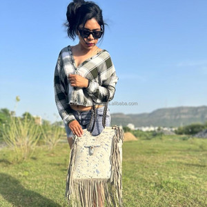 Bolso de mano con flecos de cuero genuino metálico para mujer, gran oferta, personalizado, bolso de compras de cara de toro de alta calidad - Product Image 3