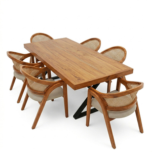 Juego de Mesa de Comedor Trovena de Teca Sólida, Estilo Escandinavo, Moderno, Ecológico, Hecho a Mano, de Lujo y Calidad Comercial, con Patas de Hierro, Superventas - Product Image 1