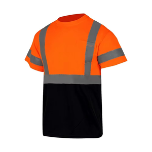 Hi Visibility Men's Workwear T-Shirt Polyester <b>Reflective</b> Safety Short Sleeve Uniform <b>Top</b> Yellow Black - Product Image 1