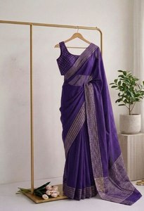Elegant Traditional Party Wear Women's Black Purple Pink Green Pure HO Silk <b>Saree</b> Zari Border Rich Pallu Russian Silk <b>Blouse</b> - Product Image 6