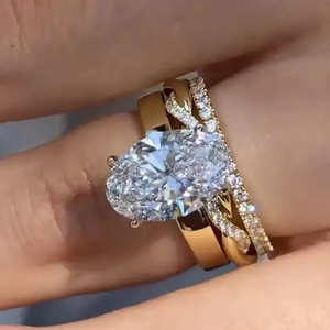 Bague de Fiançailles Ovale au Design Premium, Demi-Bague de Mariage Torsadée, Diamant D VVS Clarity, Plaqué Or sur Argent, En Promotion, Export - Product Image 6