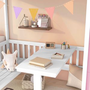 Lit superposé double avec table transformable, lit pour enfants avec lit supérieur rose et bureau inférieur - Product Image 2