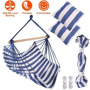 Sedia Amaca Portatile da Campeggio con Bastone in Legno, 2 Cuscini, Seduta Sospesa in Tela per Patio, Capacità 265 libbre, per Veranda Esterna - Product Image 1