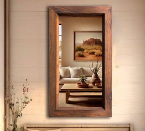 Rustic Solid Wood <b>Wall</b> <b>Mirror</b> <b>Rectangular</b> Large Teak Frame Vanity <b>Mirror</b> Farmhouse Living Room Bedroom Decor Artwork Object HD U - Product Image 1