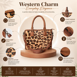 Sac fourre-tout en cuir véritable de vachette à poils, imprimé léopard, fait main, avec poignées structurées et bandoulière amovible, pour usage quotidien - Product Image 5
