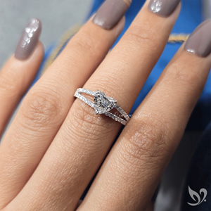 แหวนเพชรแล็บ 1 กะรัต ดีไซน์หรูหรา ประดับเพชรแบบ Dual Pave วงแหวนแยกส่วน ทองคำขาว 10K รับรองโดย IGI แหวนขอแต่งงาน - Product Image 5