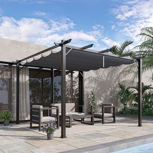 Pergola da Giardino in Alluminio Grigio 10x10 con Tettoia Retrattile per Ombreggiatura - Product Image 2