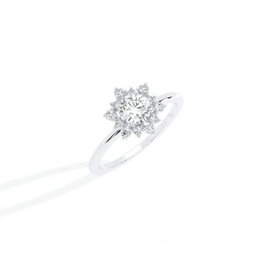 Anillo de Compromiso RITZIN con Halo Floral y Diamante de Laboratorio de Corte Redondo, Oro Rosa Sólido de 10K, Estilo Elegante - Product Image 2