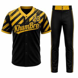 KhumBro Baseball Jersey Set Men's Short Sleeve Sublimated Uniform Black Yellow Striped <b>Athletic</b> Fit Quick Dry Polyester - Product Image 1