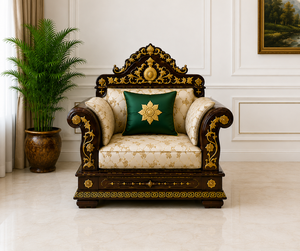 Juego de Muebles de Sala de Estar de Lujo en Madera de Teca Tallada, Estilo Clásico Marrón y Dorado, Sofá Tallado, Estilo Antiguo - Product Image 3
