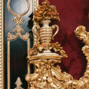 ชุดห้องนอนขนาดคิงไซส์หุ้มเบาะไม้มะฮอกกานีสีทองหรูหรา ส่งฟรี เฟอร์นิเจอร์อพาร์ทเมนท์สไตล์ยุโรปแกะสลักอย่างประณีต - Product Image 3