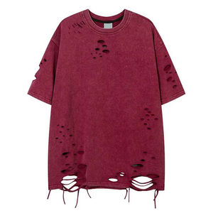 Camiseta Blanca Casual de Manga Corta para Hombre, Cuello Redondo, Estilo Desgarrado, Logotipo Frontal, Estilo Urbano, 100% Algodón, Tela de Lona - Product Image 3