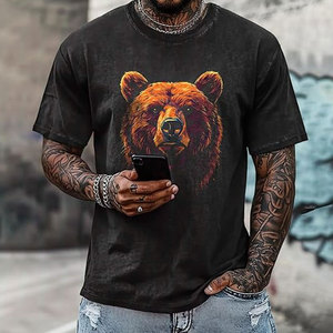 T-shirts en coton premium délavé à l'acide pour hommes, style streetwear décontracté, col rond, épaules tombantes, t-shirts noirs épais à manches courtes - Product Image 6