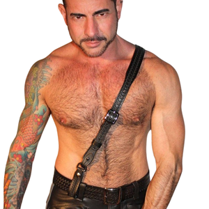 Correa de piel de oveja Sam Browne para hombre, ajustable, con hebilla de acero de 4.5 cm de ancho, estampado por transferencia térmica, estilo clásico. - Product Image 1