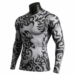 Camiseta Deportiva de Manga Larga para Hombre, Protección Solar UPF50+, Sublimada, de Secado Rápido, para Natación, Surf, Color Gris Negro con Estampado, 120g - Product Image 3