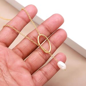 Collier en perles de coquillages naturelles faites à la main, forme ovale, pierres précieuses, or 18 carats, argent sterling 925 - Product Image 4