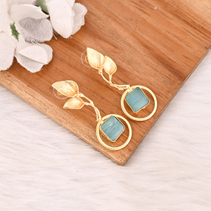 Handmade Gold Plated Green Cat's Eye Gemstone Brass Earrings Trendy Fashion <b>Statement</b> Jewelry for Women - Product Image 3