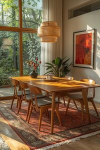 Ensemble de table à manger en teck minimaliste moderne avec 6 chaises robustes, meubles durables pour la salle à manger - Product Image 2