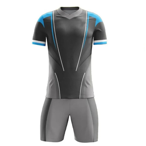 Camiseta de Fútbol para Hombre, Negra, Gris y Azul, Cuello en V, Manga Corta, Absorbe la Humedad, Poliéster, Ajuste Atlético, para Todas las Temporadas, Uniforme de Equipo - Product Image 2