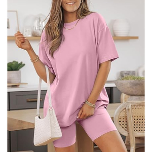 Conjunto de Camiseta Holgada y Leggings Cortos para Mujer, Ropa Casual de Dos Piezas para Uso Diario - Product Image 2