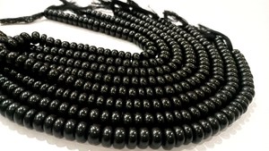 Perles lisses en spinelle noire naturelle, forme ronde, 8 pouces de long, brins unis - Product Image 3